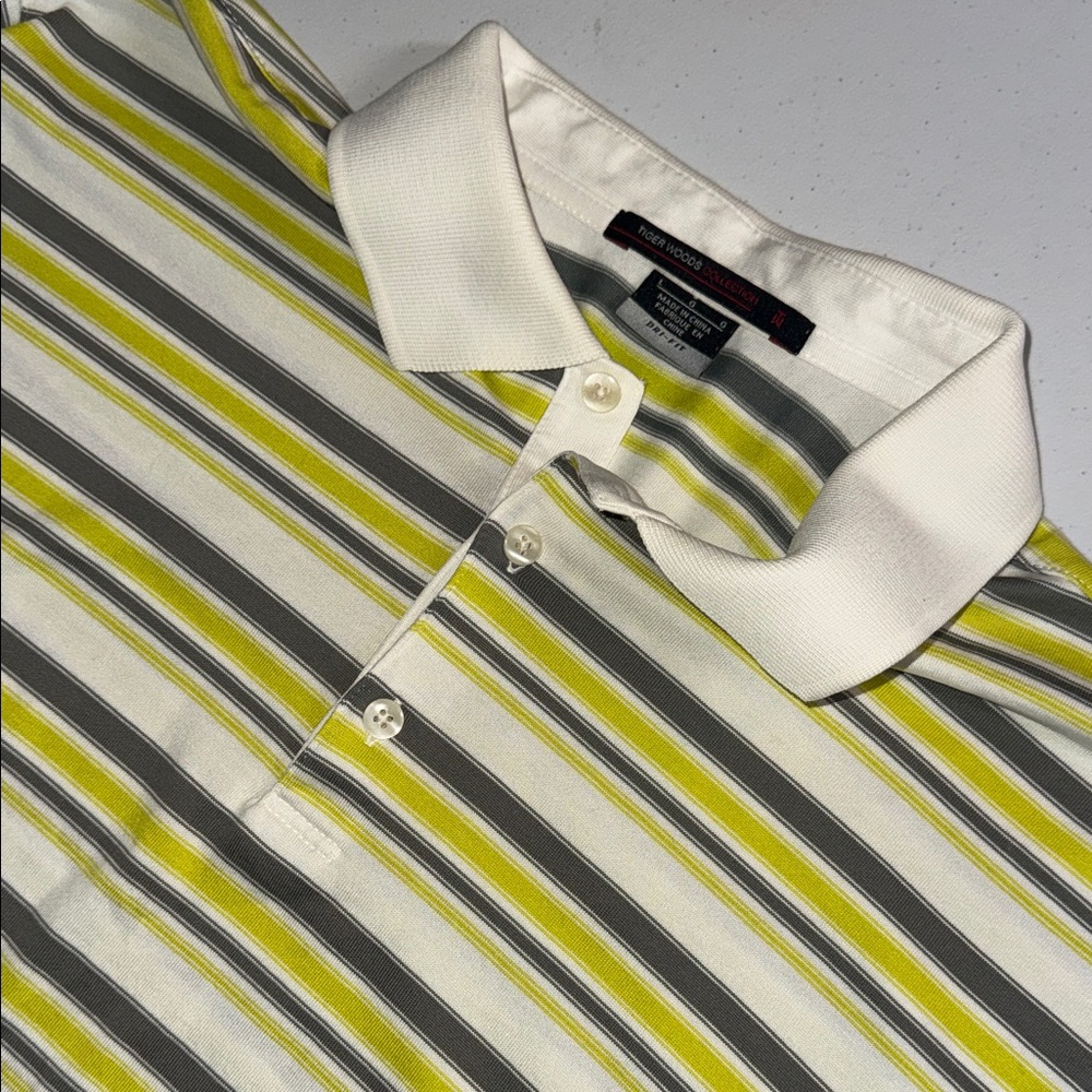 Tiger Woods Collection Gray/White/Lime Polo Large Dri-Fit